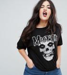 Asos Curve Halloween T-shirt In Washed Misfits Print - Gray