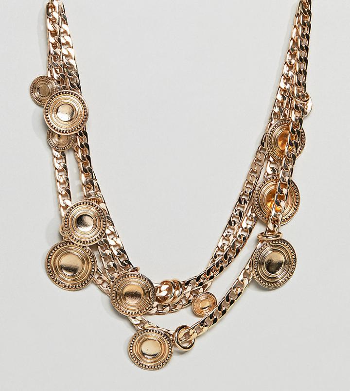 Asos Design Curve Statement Coin And Chunky Chain Multirow Necklace - Gold
