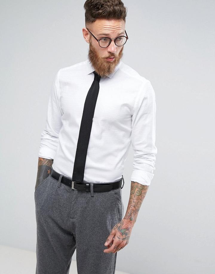 Moss London Skinny Smart Shirt In Dogstooth - White