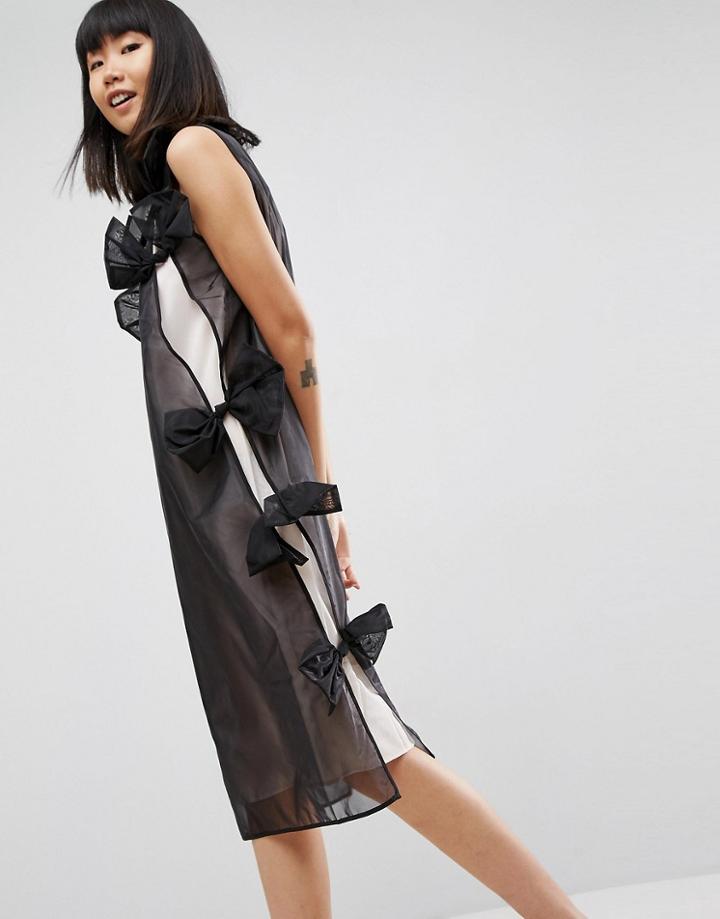 Asos White Bow Detail Organza Midi Dress - Black