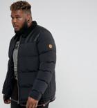 Duke Plus Padded Jacket With Contrast Pu And Fleece Collar In Black - Black