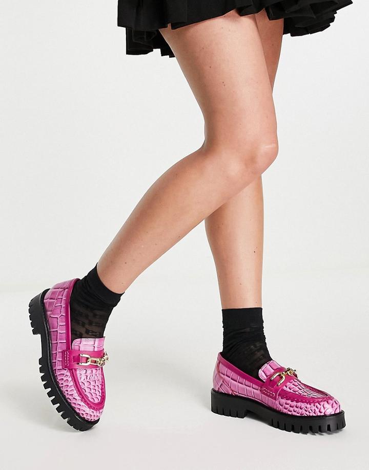 Asra Freya Leather Chunky Flat Shoes In Pink Croc
