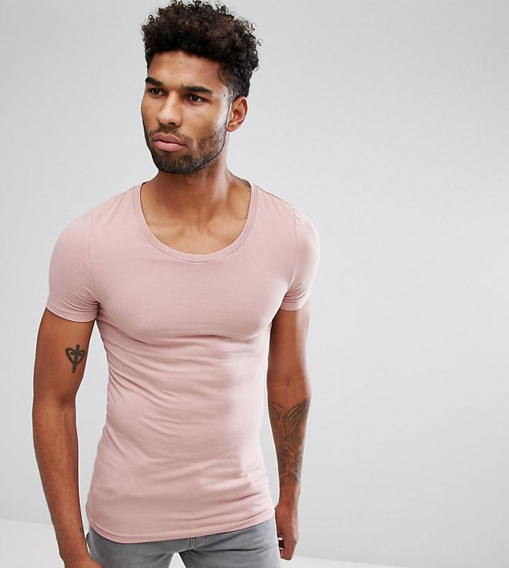 Asos Tall Extreme Muscle Fit T-shirt With Scoop Neck In Pink - Pink
