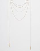 Orelia Layered Chain Feather Multi Row Necklace - Pale Gold