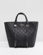 Marc B Quilted Tote Bag With Chain Detail In Black - Black