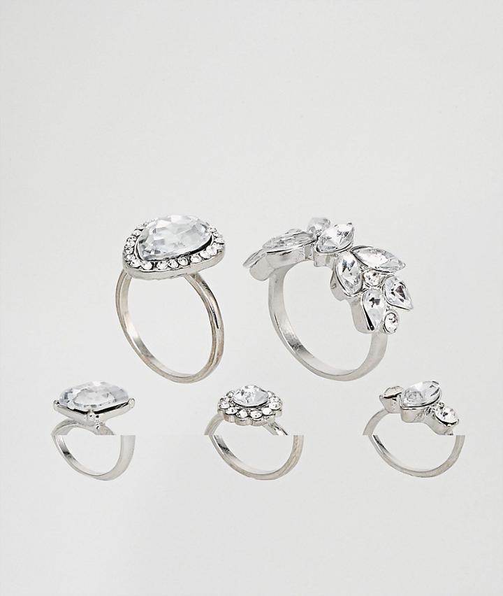 New Look Flower & Teardrop Stacking Ring Pack - Silver