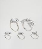 New Look Flower & Teardrop Stacking Ring Pack - Silver