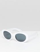 Asos Design Oval Sunglasses In Rubberised White With Smoke Lens - Gray