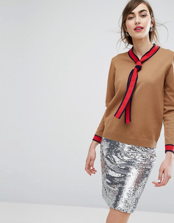 E.f.l.a Fitted Sweater With Contrast Ties - Brown