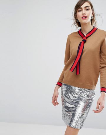 E.f.l.a Fitted Sweater With Contrast Ties - Brown