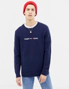 Tommy Jeans Regular Fit Sweater With Chest Logo In Navy - Navy