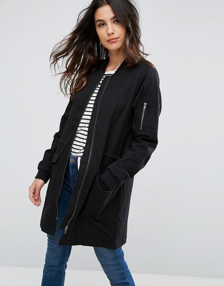Blend She Carma Longline Bomber Jacket - Black