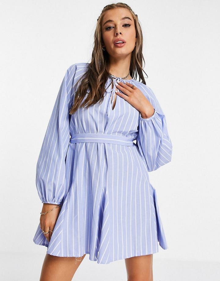 Asos Design Panel Mini Smock Dress With Belt In Stripe-multi