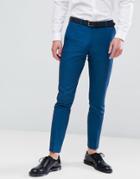 Moss London Skinny Suit Pants In Blue Linen - Blue