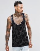 Asos Tank With Reverse Print And Extreme Racer Back - Black