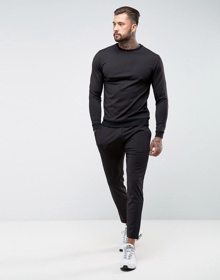 Asos Poly Tricot Skinny Jogger & Oversized Sweatshirt - Black