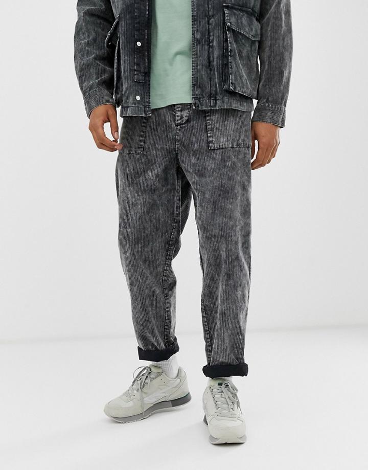 Asos Design Two-piece Relaxed Pants In Acid Wash Cord - Gray