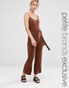 One Day Petite Wrap Front Cami Strap Awkward Length Jumpsuit - Brown