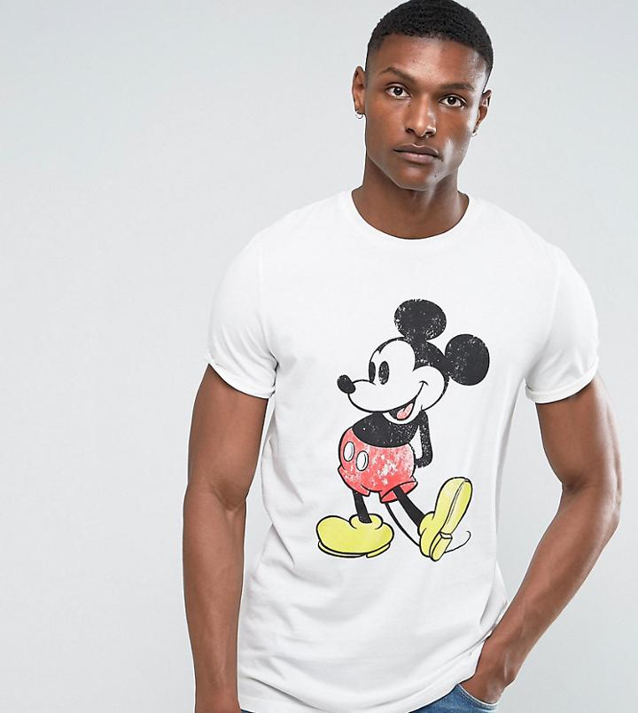 Asos Design Tall Mickey Relaxed T-shirt With Vintage Print And Roll Sleeve - White