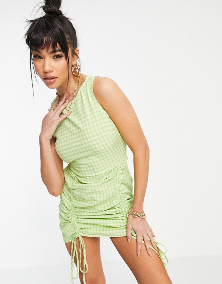 Heartbreak Mix & Match Ruched Side Mini Dress In Lime-green