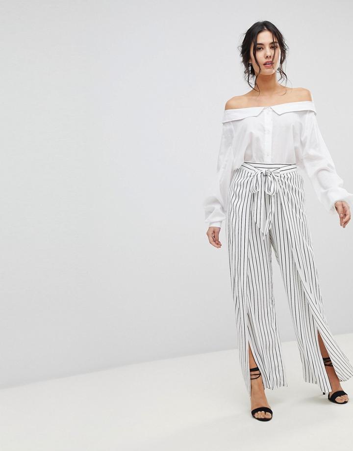 Forever New Tie Front Split Ttrouser In Stripe - Multi