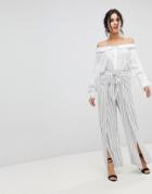 Forever New Tie Front Split Ttrouser In Stripe - Multi