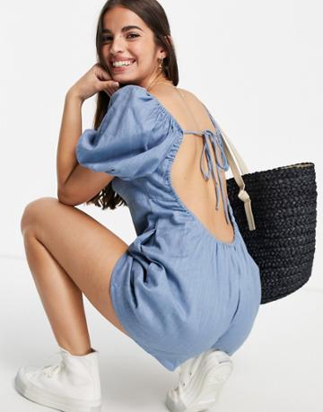 Skylar Rose Sweetheart Neckline Backless Romper-blues