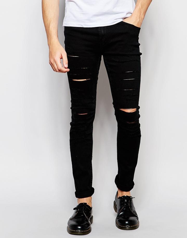 Cheap Monday Tight Slash Jeans Stretch New Black Extreme Rips - New Black