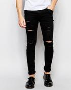 Cheap Monday Tight Slash Jeans Stretch New Black Extreme Rips - New Black