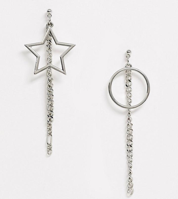 Reclaimed Vintage Inspired Drop Earrings With Circle And Star-silver