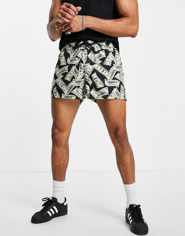Asos Design Swim Shorts With Money Print Short Length-black