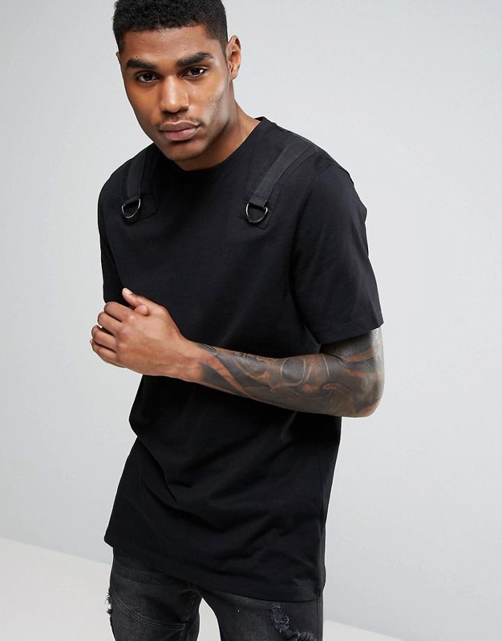 Asos Longline T-shirt With High Shine D Rings - Black
