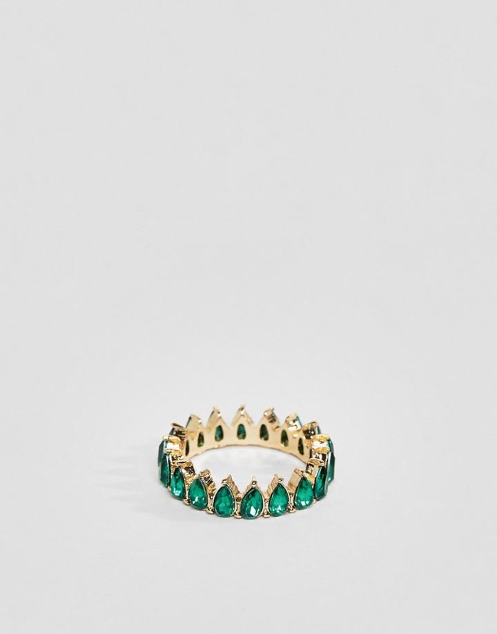 Asos Design Ring With Teardrop Jewels In Gold - Gold
