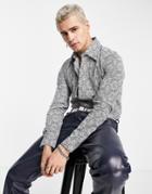 Devil's Advocate Kleidoscope Print Wide Collar Cotton Slim Fit Shirt-black