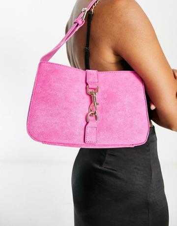 Public Desire The Beau Shoulder Bag With Buckle In Pink Suede