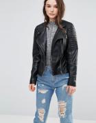 Barney's Originals Leather Biker Jacket With Quilting And Buckle Detail - Black