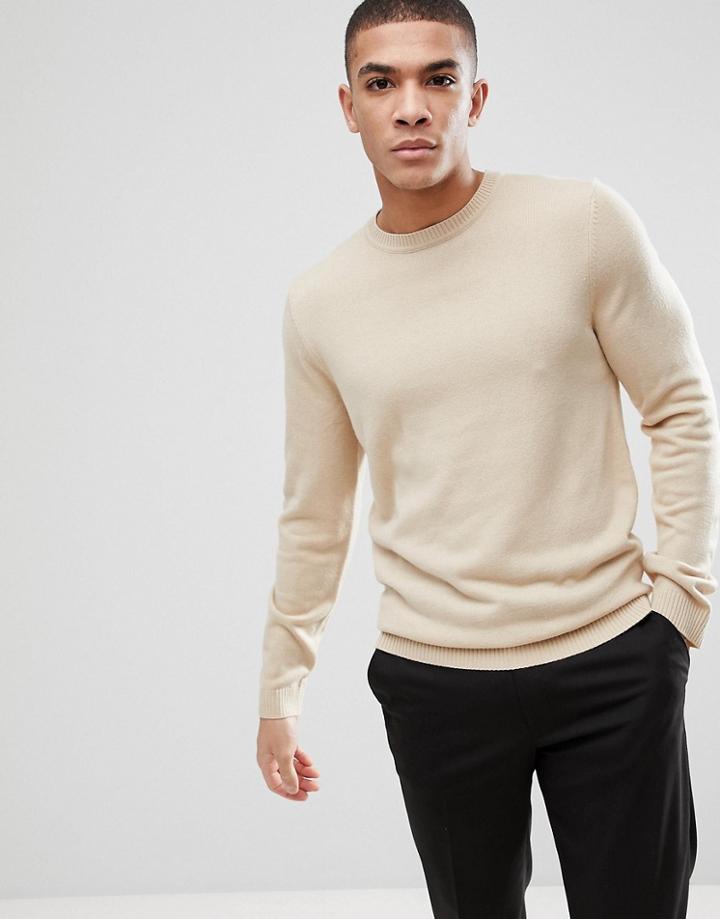 Asos Crew Neck Sweater In Oatmeal - Beige
