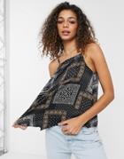 Brave Soul Amber Halterneck Top In Scarf Print-multi