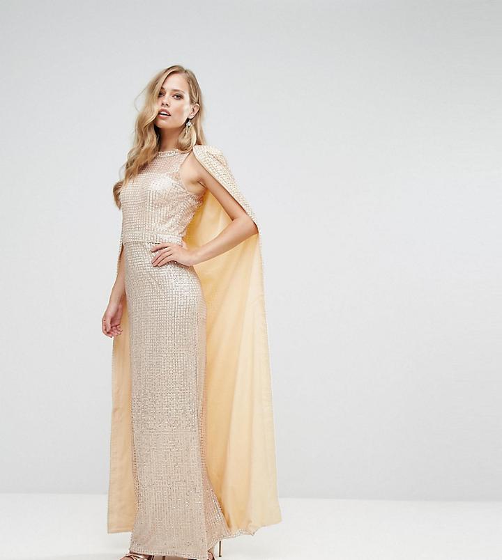 Bariano Sequin Maxi Dress With Cape - Gold
