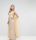 Bariano Sequin Maxi Dress With Cape - Gold