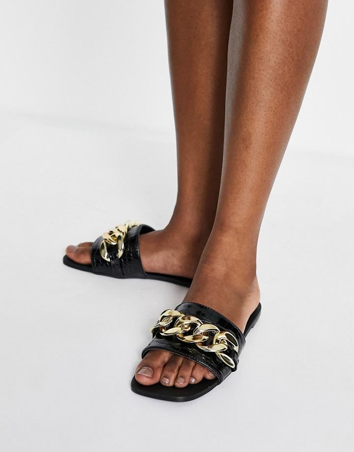 Simmi London Tashina Chain Trim Mules In Black Croc