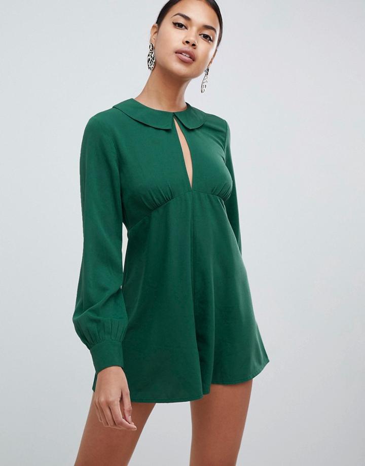 Asos Design Tea Romper With Cut Out Detail And Collar-black