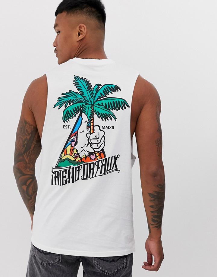 Friend Or Faux Thumbs Up Back Print Sleeveless T-shirt Tank-white