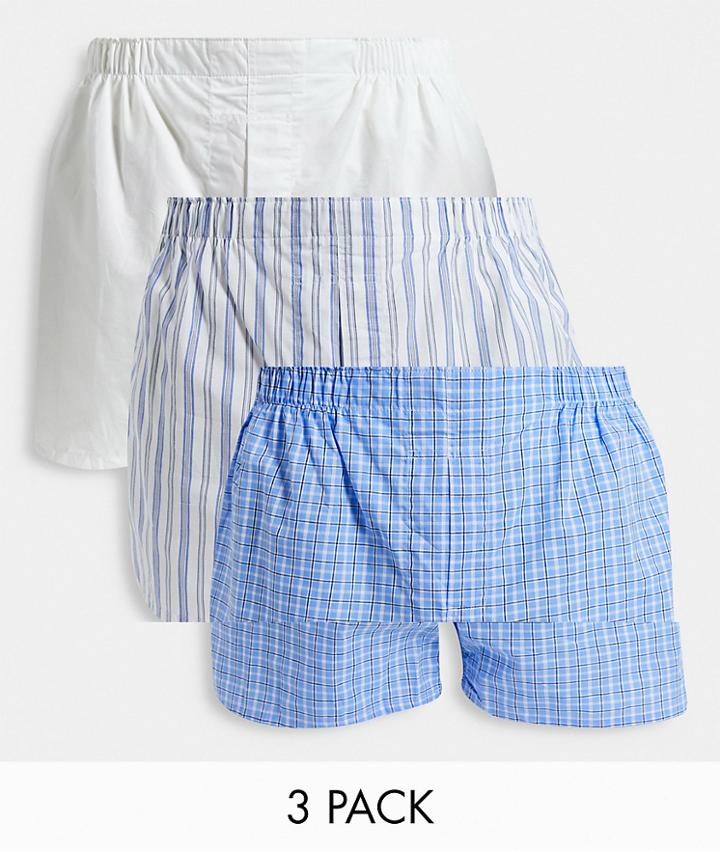 Polo Ralph Lauren 3 Pack Woven Boxer With Pony Logo In White/stripe/check-blues