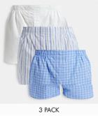 Polo Ralph Lauren 3 Pack Woven Boxer With Pony Logo In White/stripe/check-blues