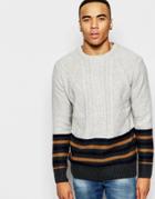 Brave Soul Block Cable Knit Sweater - Gray
