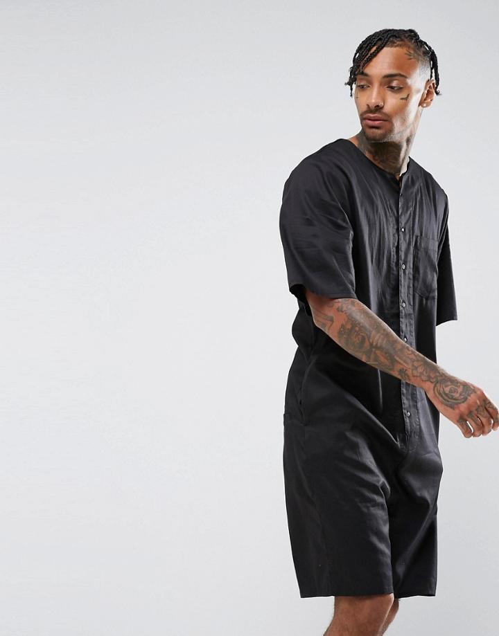 Asos Slim Short Jumpsuit With Basketball Collar - Black