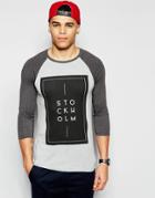 Asos Muscle 3/4 Sleeve T-shirt With Stockholm Print And Contrast Raglan Sleeve - Gray Marl