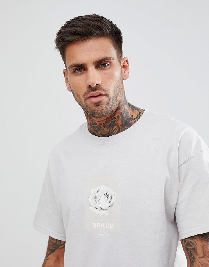 New Look T-shirt With Brooklyn Rose Print In Gray - Gray