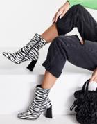 Asos Design Emmie Premium Leather Heeled Boots In Zebra-multi